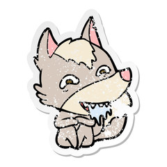 distressed sticker of a cartoon hungry wolf