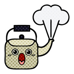comic book style cartoon steaming kettle