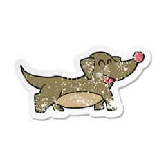 retro distressed sticker of a cartoon happy little dog