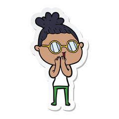 sticker of a cartoon woman wearing spectacles