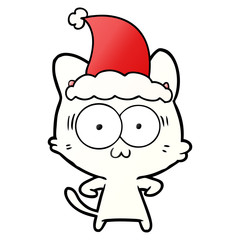 gradient cartoon of a surprised cat wearing santa hat