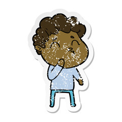 distressed sticker of a cartoon man pouting