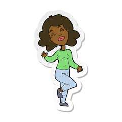 sticker of a cartoon happy woman dancing