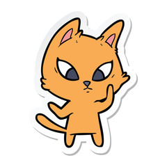 sticker of a confused cartoon cat