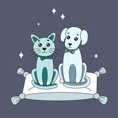 Cute cat and dog for logo design. Pets illustration