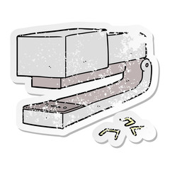 distressed sticker of a cartoon office stapler