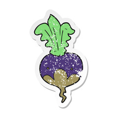 retro distressed sticker of a cartoon beet