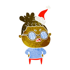 retro cartoon of a annoyed woman wearing santa hat