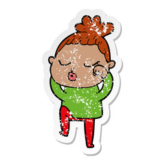 distressed sticker of a cartoon calm woman