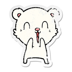 distressed sticker of a happy cartoon polar bear