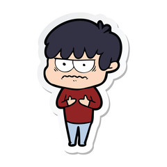 sticker of a annoyed cartoon boy