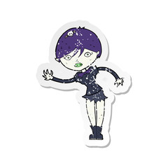 retro distressed sticker of a cartoon vampire girl