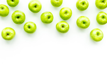 food pattern with green apples on white background top view space for text