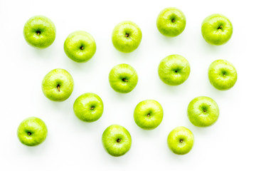 food pattern with green apples on white background top view space for text