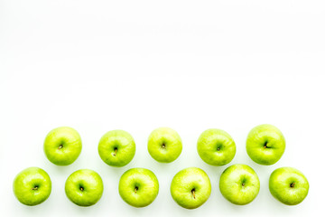 food pattern with green apples on white background top view space for text