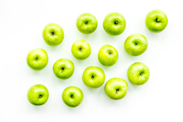 food pattern with green apples on white background top view