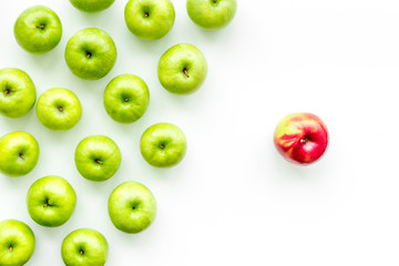 food pattern with green apples on white background top view