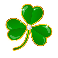 vector shamrock badge with emeralds on white background