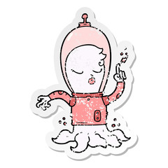 distressed sticker of a cute cartoon alien