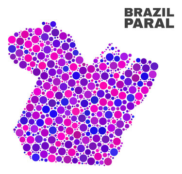 Mosaic Paral State map isolated on a white background. Vector geographic abstraction in pink and violet colors. Mosaic of Paral State map combined of scattered round items.
