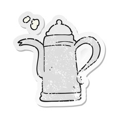 retro distressed sticker of a cartoon coffee kettle