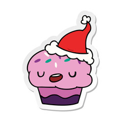 christmas sticker cartoon of kawaii cupcake