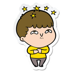 sticker of a cartoon amazed boy