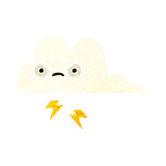 retro illustration style cartoon thunder cloud