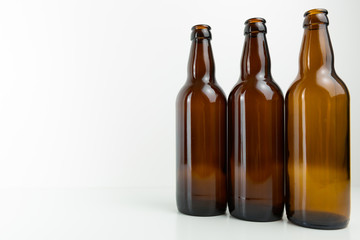 Empty beer bottles. Recycling glass concept