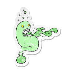retro distressed sticker of a cartoon ghost in bottle