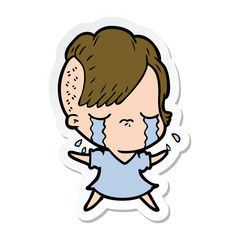 sticker of a cartoon crying girl
