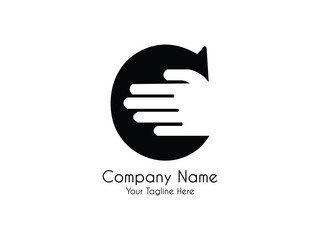 Initial Letter C with finger black and white Design Logo Graphic Branding Letter Element.