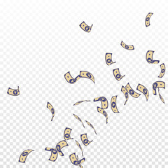 Chinese yuan notes falling. Sparse CNY bills on tr