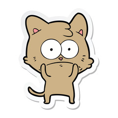 sticker of a cartoon nervous cat