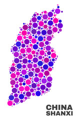 Mosaic Shanxi Province map isolated on a white background. Vector geographic abstraction in pink and violet colors. Mosaic of Shanxi Province map combined of scattered circle points.