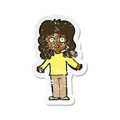 retro distressed sticker of a cartoon worried woman