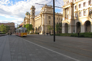 Fototapeta na wymiar Tramway on the Street in Budapest, Hungary