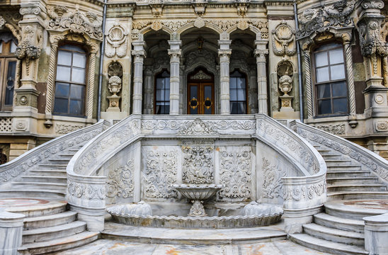The staircase of the Kucuksu Palace (Kucuksu Kasri), Istanbul, Turkey.