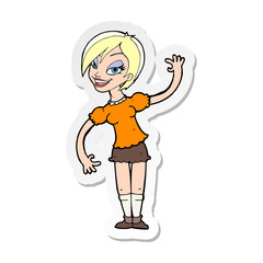 sticker of a cartoon girl waving