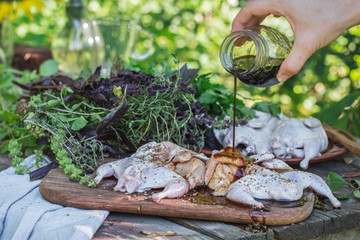 Fresh raw meat quails