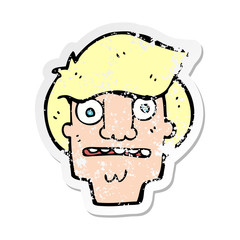 retro distressed sticker of a cartoon shocked face