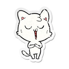 Naklejka premium distressed sticker of a cartoon cat singing