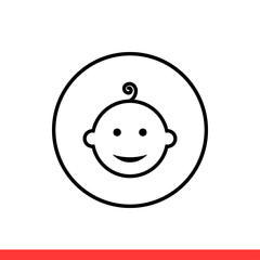Baby face vector icon, child symbol. Simple, flat design for web or mobile app