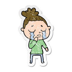 distressed sticker of a cartoon crying woman