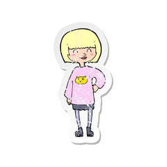 retro distressed sticker of a cartoon happy girl