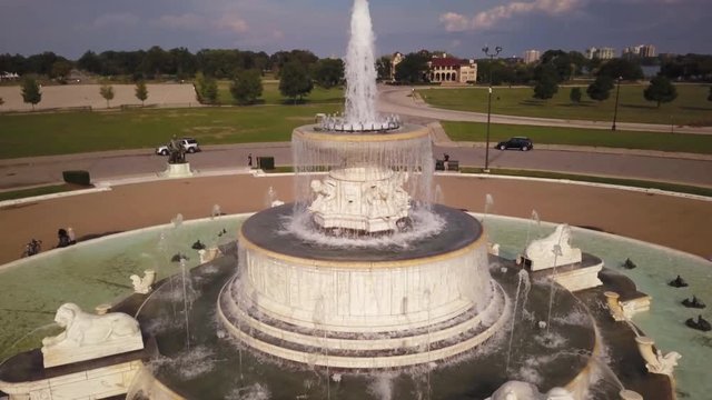 Top of James Scott Memorial Fountain in Detroit, Michigan, aerial
