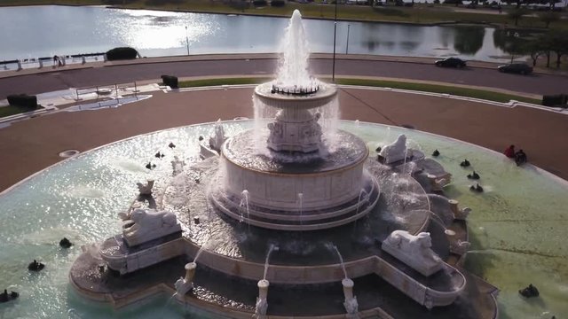 Memorial fountain in Detroit, Michigan, aerial