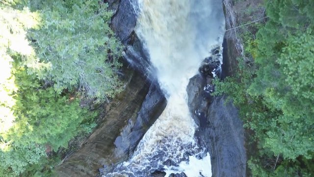 Overhead aerial, Miners Falls in Munising Township, Michigan