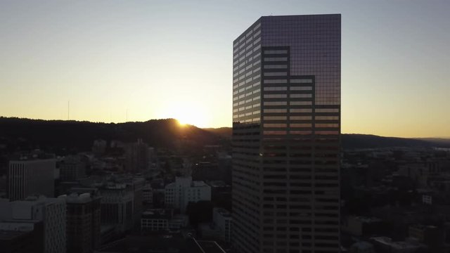 Aerial, Portland, Oregon at sunrise