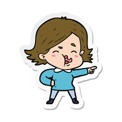 sticker of a cartoon girl pulling face